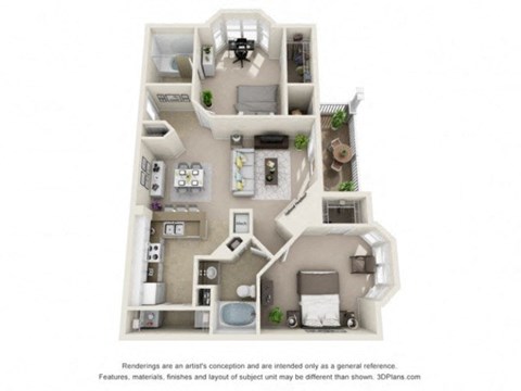 Floor plan for 2 beds, 2 baths, 1173 sqft